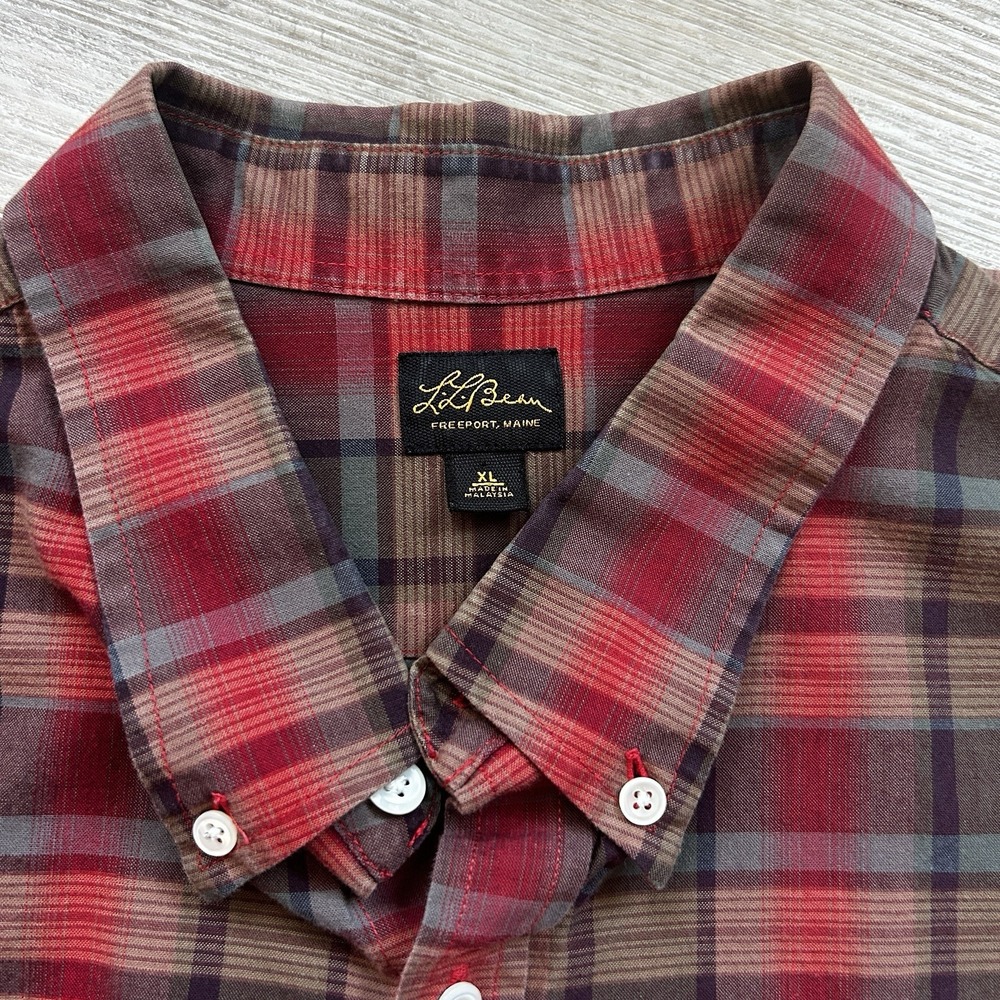 LL Bean Mens Button Down Plaid Double Pocket Shirt Short Sleeve Size XL - Picture 4 of 12